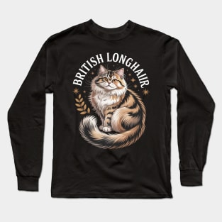 Floral Whimsical British Longhair Cat Straight Long Sleeve T-Shirt